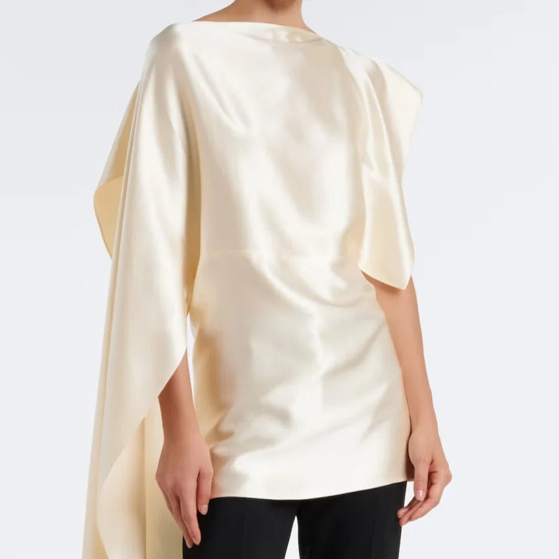 Ivory Satin Draped Cape Top