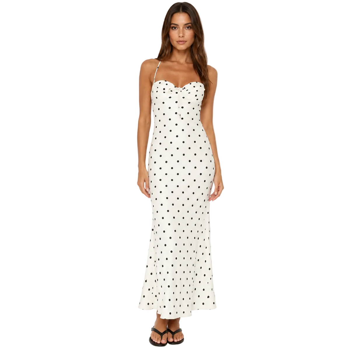 Ivory Polka Dot Tie-Front Halter Maxi Dress