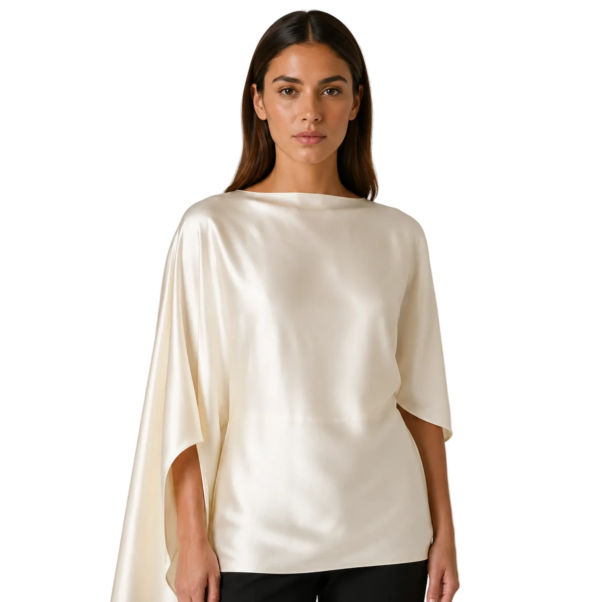 Ivory Satin Draped Cape Top