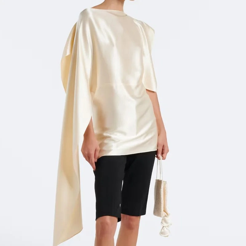 Ivory Satin Draped Cape Top