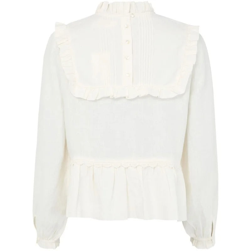 Ivory Ruffle-Yoke Blouse with Pintuck Detail
