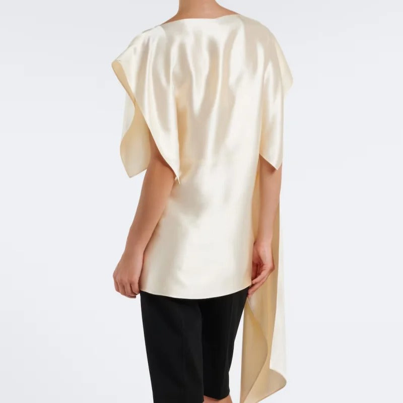 Ivory Satin Draped Cape Top